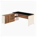 Ver imagem 4 de Mesa Diretorzinha c/ Aparador e Vidro Fumê - Pé de Madeira - 1,90x1,50m - Nogal Sevilha / Branco - 3