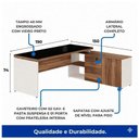 Ver imagem 6 de Mesa Diretorzinha c/ Aparador e Vidro Fumê - Pé de Madeira - 1,90x1,50m - Nogal Sevilha / Branco - 3