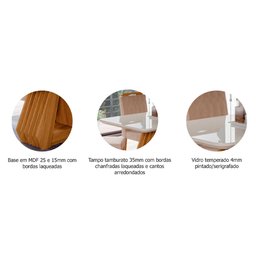 Mesa para Sala de Jantar Agata 130 x 80 cm com Tampo MDF/Vidro Cimol Nature/Off White - 3