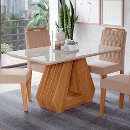 Mesa para Sala de Jantar Agata 130 x 80 cm com Tampo MDF/Vidro Cimol Nature/Off White - 2