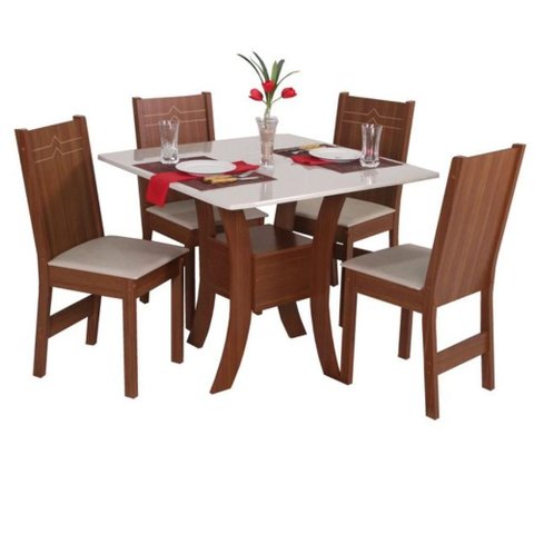 Conjunto Mesa Mabelly Quadrada Bronze e Off White com 4 Cadeiras Paraty - Bagum Bege Naturalle e Off