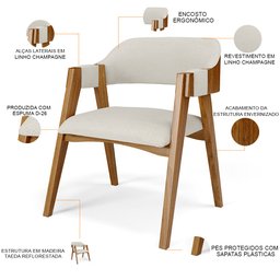 Mesa de Jantar Redonda Cora 120cm Off White M04 com 04 Cadeiras Living Suran Linho Champagne - Lyam - 6