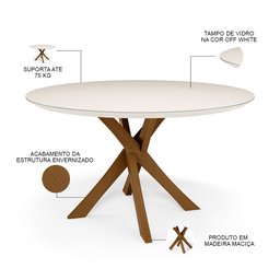 Mesa de Jantar Redonda Cora 120cm Off White M04 com 04 Cadeiras Living Suran Linho Champagne - Lyam - 7