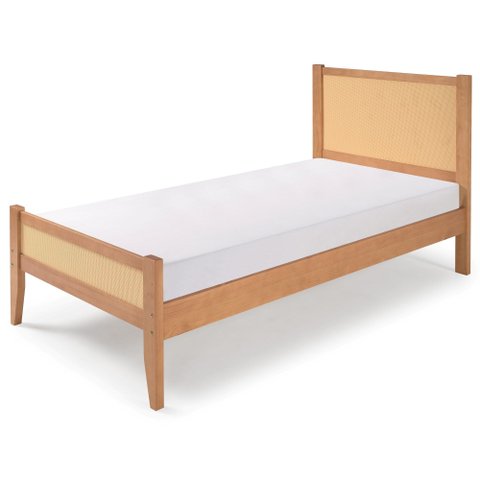 Cama de Solteiro Inari | 95,5 Cm X 197cm | Madeira Maciça com Palhinha | Caramelo Caramelo