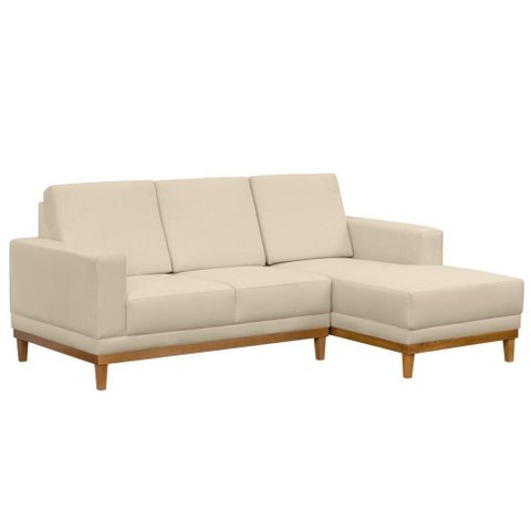 Sofá Living 200cm 3 Lugares com Chaise Direito Kayrós D05 Suede Bege - Mpozenato