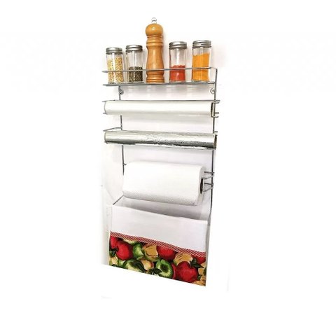 Organizador 3 Rolos e Porta Tempero Aço Cromado 5x1 Para Cozinha - Mundial Casa