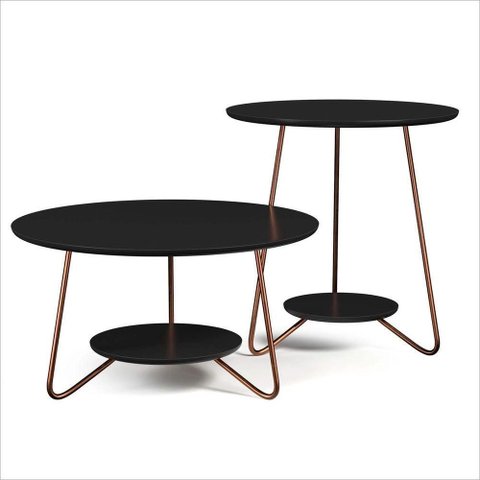 Conjunto Mesa de Apoio e Centro Liz Pés de Ferro Ej Móveis Preto
