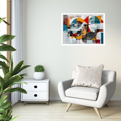 Quadro Decorativo Beija-flor Abstrato - 50x70cm:moldura Preta