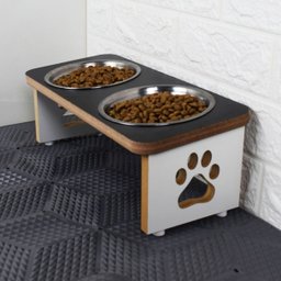 Comedouro Cachorro Elevado Pet Duplo Mdf Linha Básica - Preto - 5