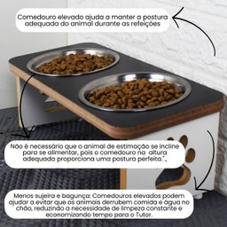Comedouro Cachorro Elevado Pet Duplo Mdf Linha Básica - Preto - 3