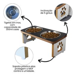 Comedouro Cachorro Elevado Pet Duplo Mdf Linha Básica - Preto - 4