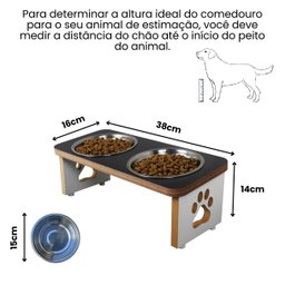 Comedouro Cachorro Elevado Pet Duplo Mdf Linha Básica - Preto - 2