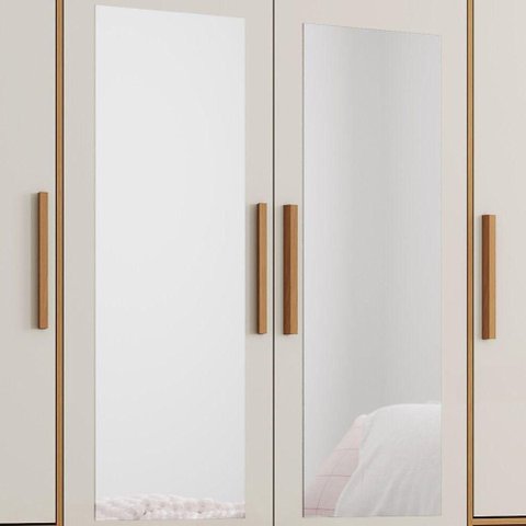 Espelho para Guarda Roupa Espelhos Retangular 95cm x 33cm Branco Kit com 2 Móveis Henn