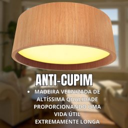Lustre Plafon Madeira Ripado Redondo 40cm para Sala de Estar Sala de Jantar Cor Freijó - 5