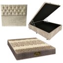 Ver imagem 1 de Cama Box Baú Blindada com Colchão de Espuma Orthopedic + Cabeceira Botonê - Casal - Suede Bege