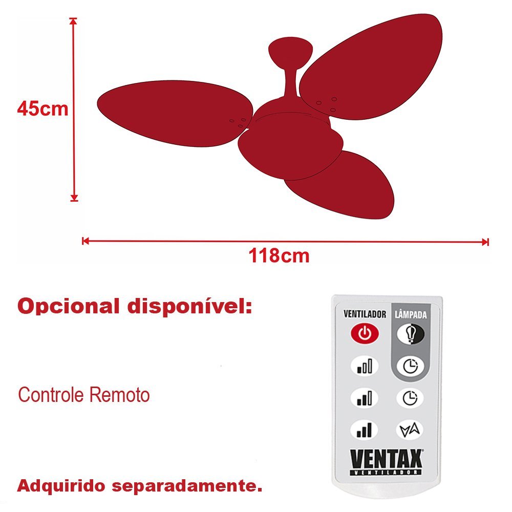 Ventilador Teto Silencioso 3 Pás Madeira Trevo Ventax 220v