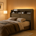 Ver imagem 1 de Cabeceira Jessica Castanho de Box Casal 140cm com 2 Portas Nichos e Prateleiras de Mdf