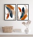 Ver imagem 1 de Conjunto 2 Quadros Abstratos Arte Azul Terracota 24x18cm - com Vidro:madeira Branca
