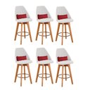 Ver imagem 1 de Kit 06 Banquetas Linho Bege e Almofada Vermelho