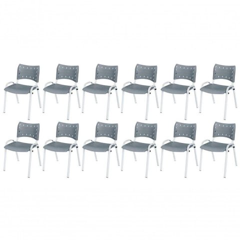 Cadeira Iso Base Branco , Escritório Cinza Kit 12 Un