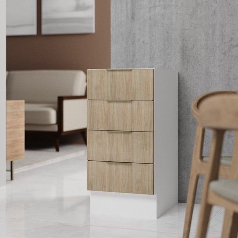 Balcão Planejado 4 Gavetas 40cm sem Tampo com Rodapé Ipanema CabeCasa MadeiraOriginals Branco/Acá