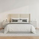 Ver imagem 1 de Cabeceira Queen Estofada 176cm com 2 Mesas de Cabeceira 100% Mdf Cor:veludo Luxor Creme e Luna com