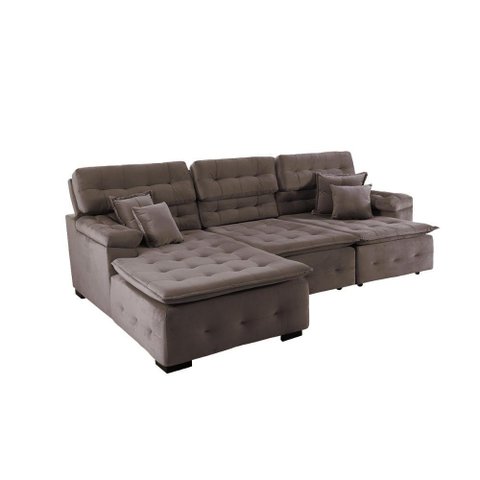 Sofá Orlando 2.80x1.70m com Chaise, Retrátil e Reclinável - Marrom