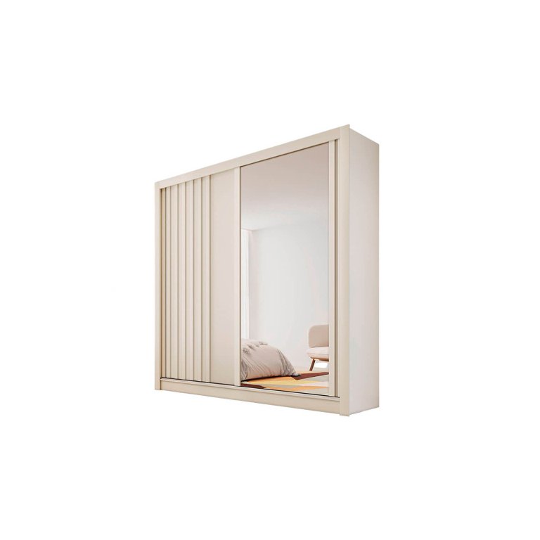 Guarda Roupa Solteiro Ripado com Espelho 2 Portas 4 Gavetas - Lugano-off White - Made Marcs