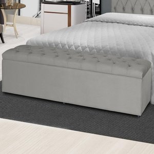 Baú Jade 120Cm Calçadeira Estofada Suede Bege Claro