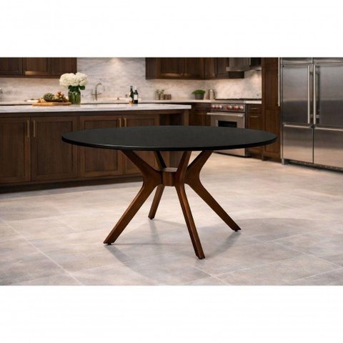 Mesa de Jantar Julia 4 Lugares Redonda MDF com Vidro Preto 110cm Multipla Móveis