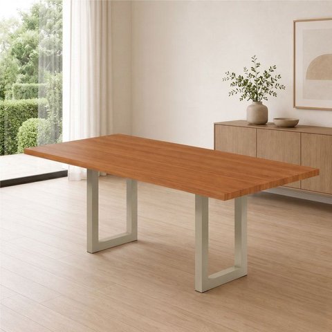 Mesa de Jantar 8 Lugares Industrial Madeira Maciça 200x90cm Ravena Marrom Dourado/Marrom