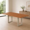 Ver imagem 1 de Mesa de Jantar 8 Lugares Industrial Madeira Maciça 200x90cm Ravena Marrom Dourado/Marrom