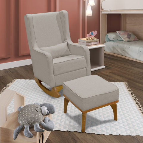 Kit Poltrona Cadeira Amamentação Balanço Retro + Puff Bege Cor:bege