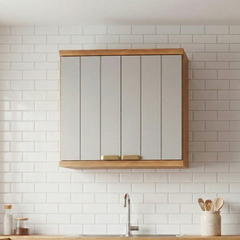 Armário Aéreo para Cozinha 2 Portas Elena Bege/Cinamomo/Offwhite