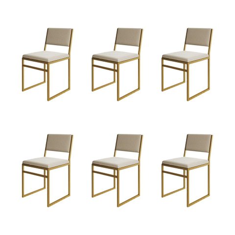 Kit 6 Cadeiras Industrial Isa Veludo Bege Base Dourado para Mesa Sala Cozinha - Dourado/bege