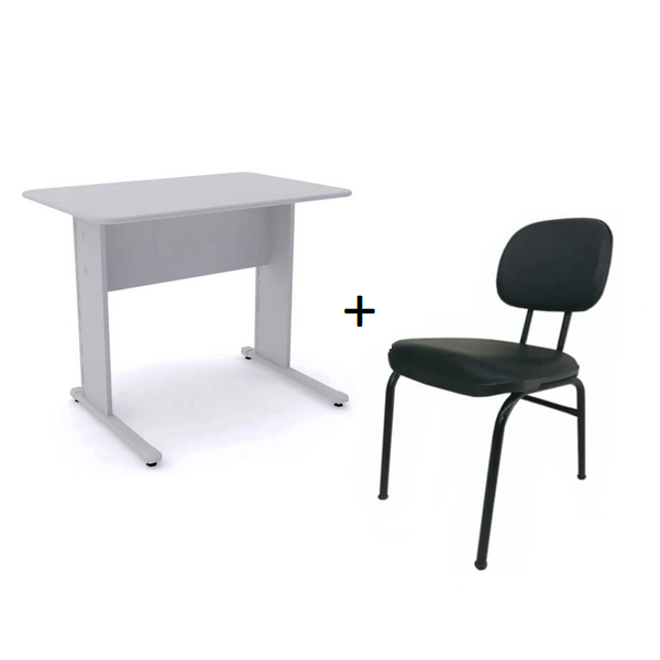 Kit Mesa 1,20x0,60 Cinza Pandim + Cadeira Fixa Corino - 1