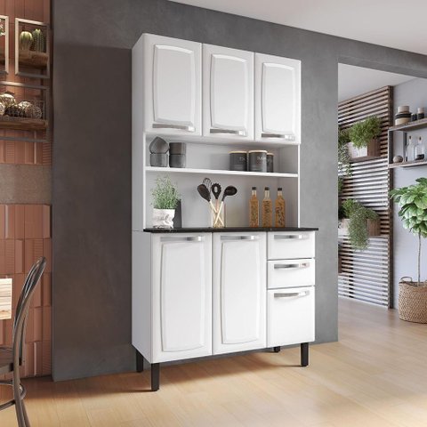 Kit de Cozinha Compacta Branco em Aço 6 Portas 2 Gavetas Pratika Itatiaia