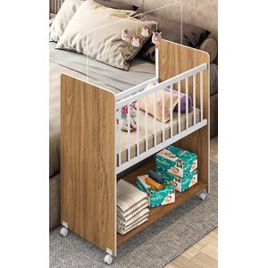 Mini Berço New Baby Nature/branco Grade Removível Navega Móveis