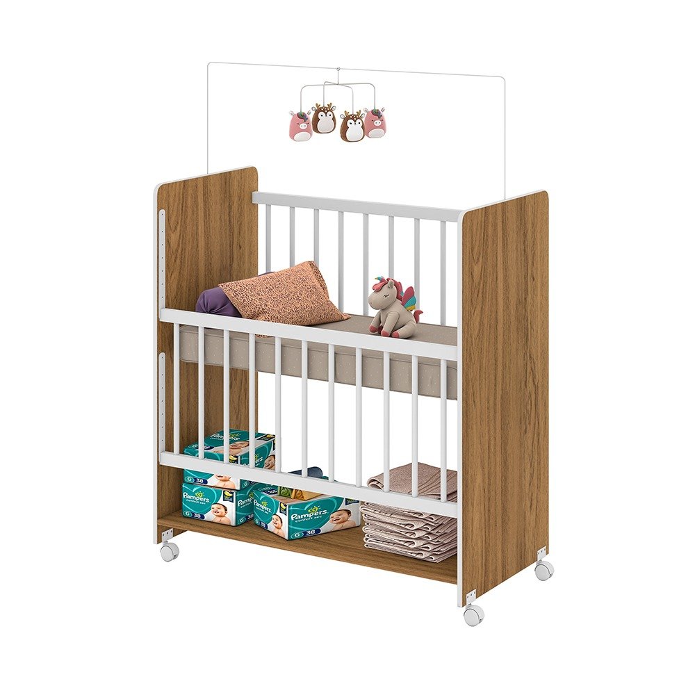 Mini Berço New Baby Nature/branco Grade Removível Navega Móveis - 4
