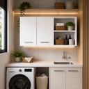 Ver imagem 2 de Armário Multiuso Aéreo 2 Portas com Nichos para Lavanderia Área de Serviço e Cozinha - Branco