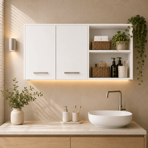 Armário Multiuso Aéreo 2 Portas com Nichos para Lavanderia Área de Serviço e Cozinha - Branco