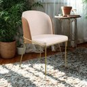 Ver imagem 2 de Cadeira Sala de Jantar Estofada Base Metal Dourada Linho Bege