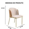Cadeira Sala de Jantar Estofada Base Metal Dourada Linho Bege - 7