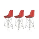 Ver imagem 1 de Kit 3 Banquetas Bistrô Alta Eames Vermelha Base Ferro Branco - Cor: Vermelho