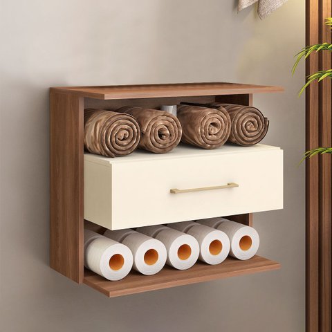 Gabinete para Banheiro Suspenso Florença 60 X 55 Cm Gaveta Nicho Mdp Marrom Bege Clicklar