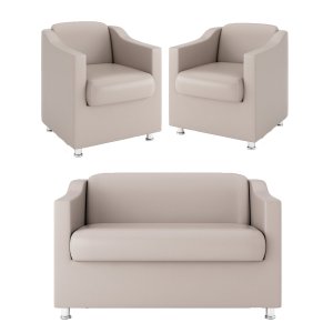 Kit Namoradeira + 02 Poltronas Decorativas Tecido Courino Cor:Bege