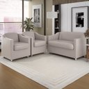 Ver imagem 2 de Kit Namoradeira + 02 Poltronas Decorativas Tecido Courino Cor:Bege