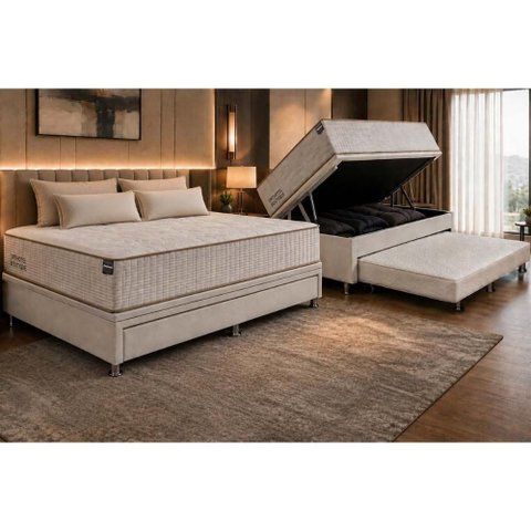 Cama Baú c/Aux Crc Solt +Colchão Molas Boutique Ortobom 88