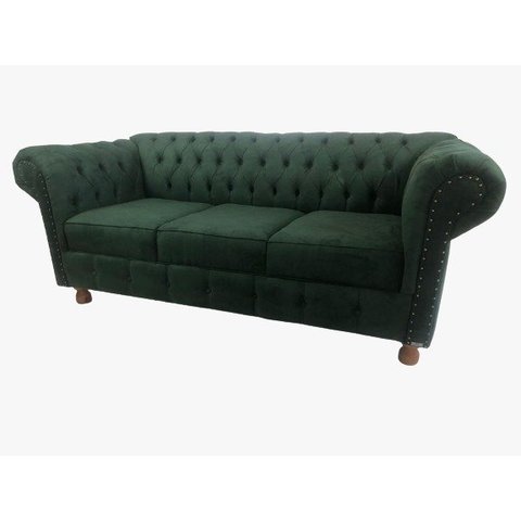 Sofá Chesterfield Luiz XV Capitonê 2,30m Suede Verde Musgo SALA/RECEPÇÃO/BARBEARIA