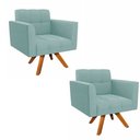 Ver imagem 2 de Poltrona Sala Decorativa Kit 2 Elisa Giratória Castanho Mm30 Cotelê Ext/veludo Menta D03 - D’Rossi